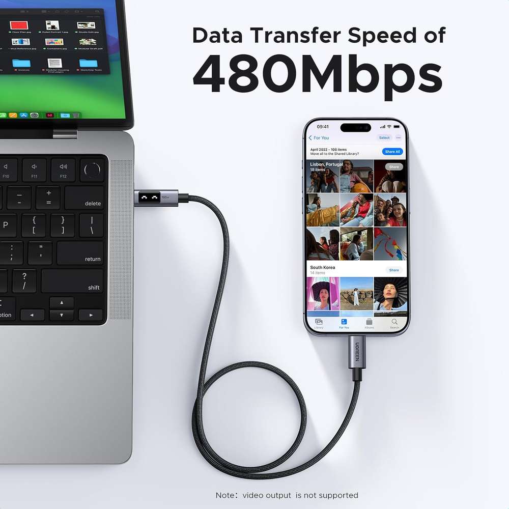 Cable USB - C A USB - C UGREEN Uno de 100 W, Cable USB - C de Carga Rápida con Pantalla Led Mo… - Imagen 2